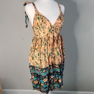 SHEIN Floral Print Mini Dress in Peach and Blue With Tie Straps Small